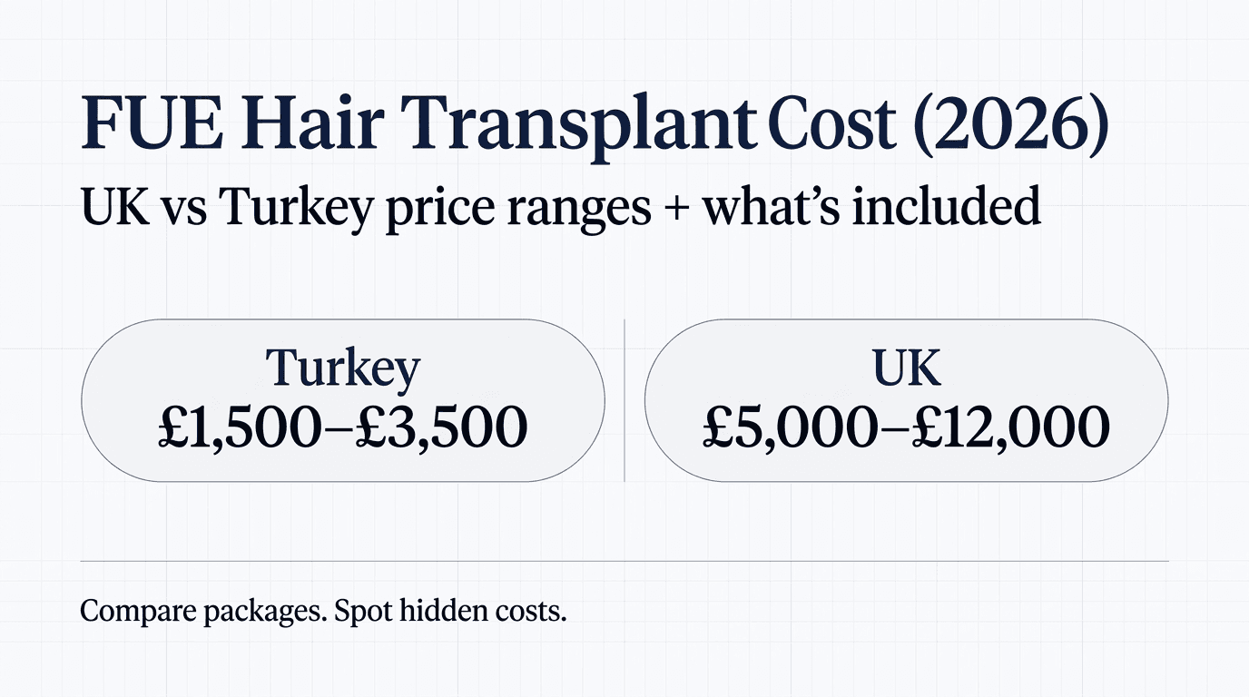 FUE Hair Transplant Cost (2026): UK vs Turkey Prices, What’s Included & Red Flags